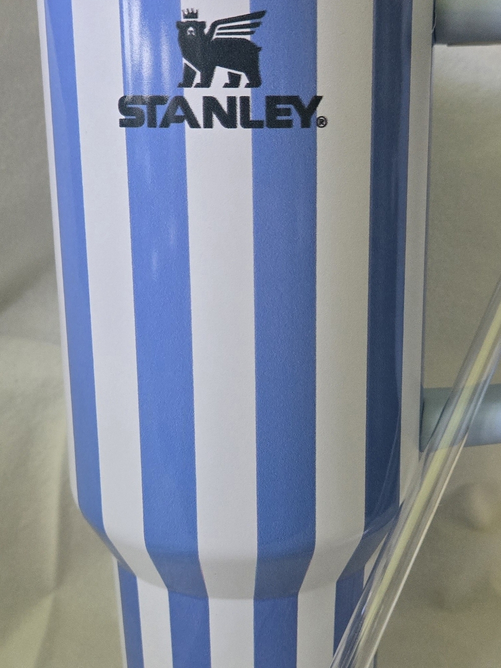 Stanley Blue and White Striped Travel Mug